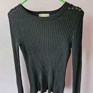 Pink Republic Black Ribbed Long Sleeve Top